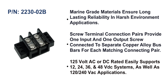 Terminal Block - 30A, 2 Circuit, Bulk Pack