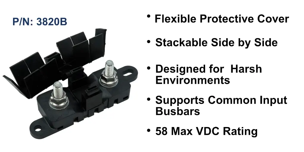 MEGA Fuse Block, M8 Stainless Self-Locking Hardware, Black Cover, Bulk Pack