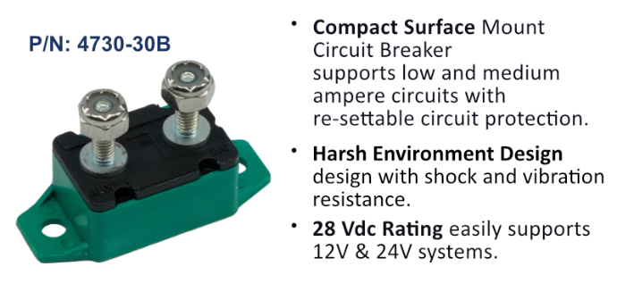 Circuit Breaker, Short Stop Marine, 30 Amp, Green, Bulk Pack