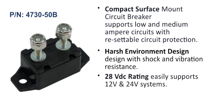 Circuit Breaker, Short Stop Marine, 50 Amp, Black, Bulk Pack