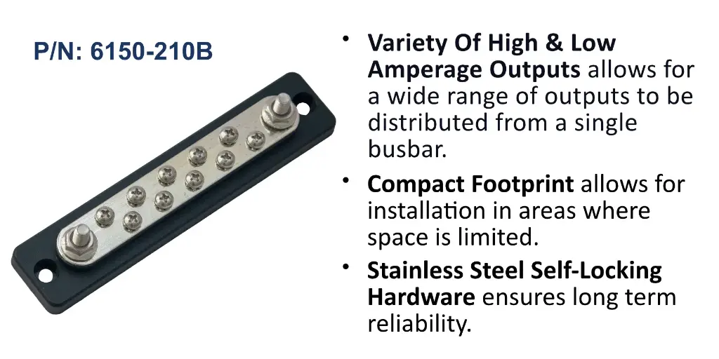 150A Dual Stud Common BusBar - 10 Screw, Bulk Pack