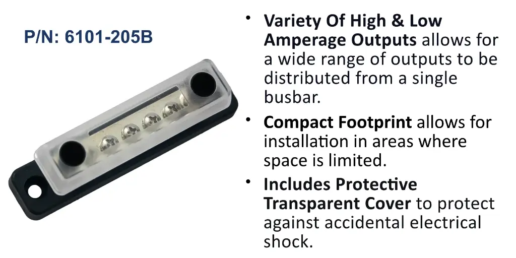 100A Dual Stud BusBar - 5 Screw - With Cover, Bulk Pack