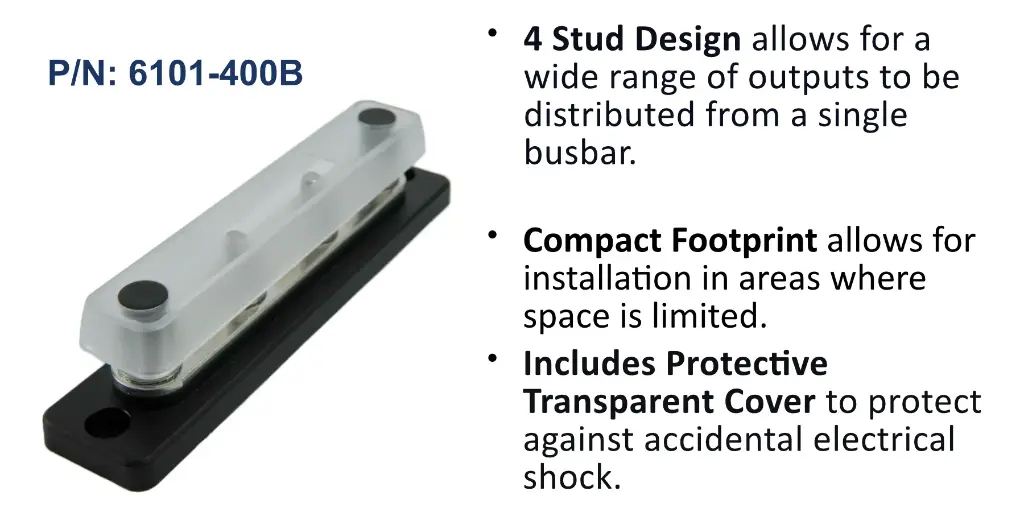 100A MiniBus4 Stud BusBar - With Cover, Bulk Pack