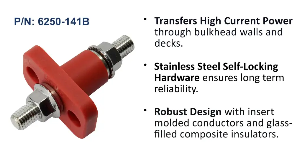 Feed Through Terminal 250A, Red, M10 (3/8"), Bulk Pack