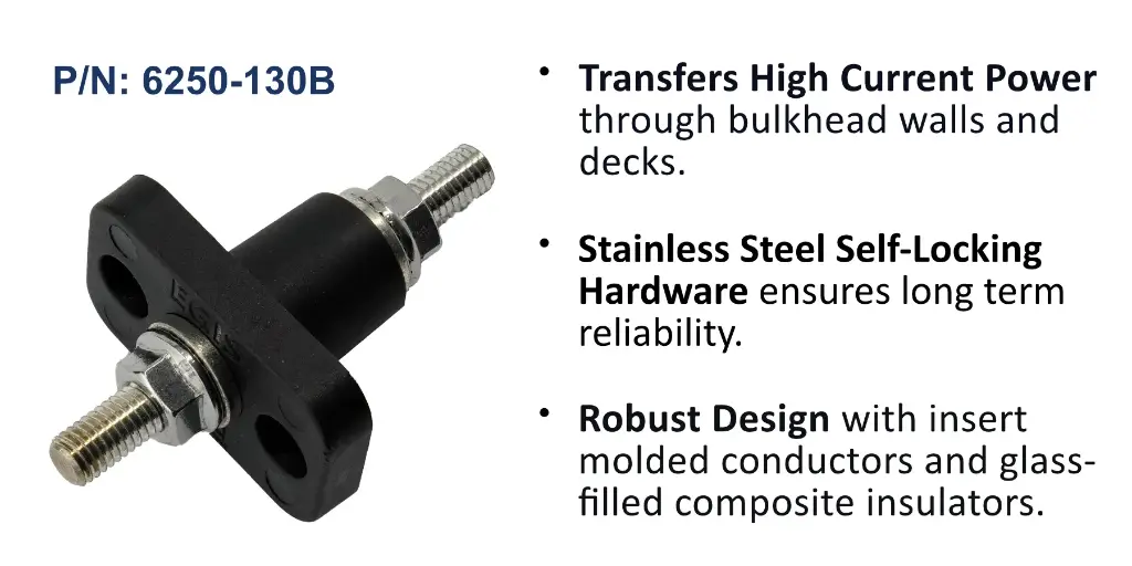 Feed Through Terminal 250A, Black, M8 (5/16"), Bulk Pack