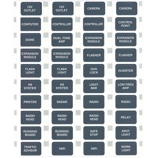 [8020B] Waterproof Label Set for Fuse Blocks, 40 labels, Emergency Vehicle