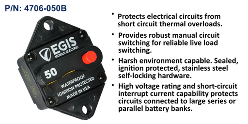 [4706-050B] Circuit Breaker, 85 Series, Panel Mount, 50 Amp, Bulk Pack