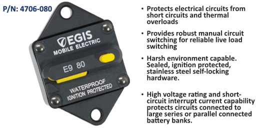 [4706-080B] Circuit Breaker, 85 Series, Panel Mount, 80 Amp, Bulk Pack