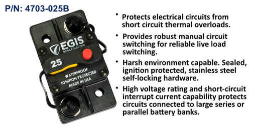 [4703-025B] Circuit Breaker, 85 Series, Surface Mount, 25 Amp, Bulk Pack