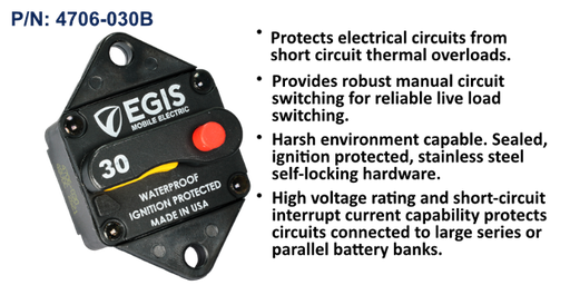 [4706-030B] Circuit Breaker, 85 Series, Panel Mount, 30 Amp, Bulk Pack