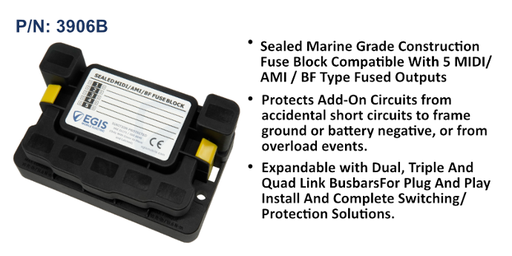 [3906B] MIDI 5x Fuse Block w/Sealed Cover, M8 Inputs, M6 Outputs, Bulk Pack