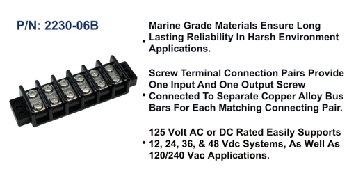 [2230-06B] Terminal Block - 30A, 6 Circuit, Bulk Pack