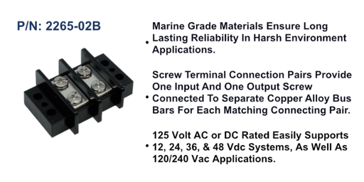 [2265-02B] Terminal Block - 65A, 2 Circuit, Bulk Pack