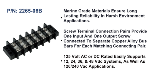 [2265-06B] Terminal Block - 65A, 6 Circuit, Bulk Pack