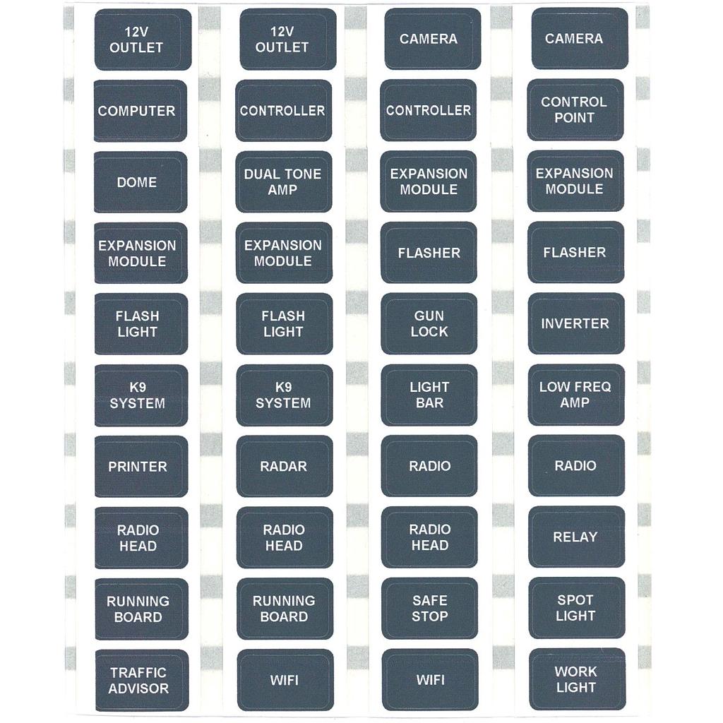 Waterproof Label Set for Fuse Blocks, 40 labels, Emergency Vehicle