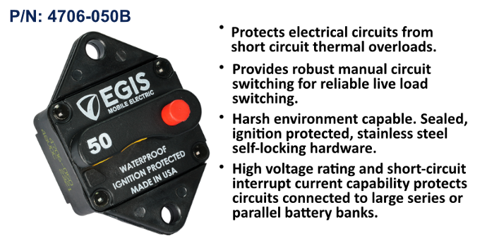 Circuit Breaker, Panel Mount, 50 Amp, Bulk Pack