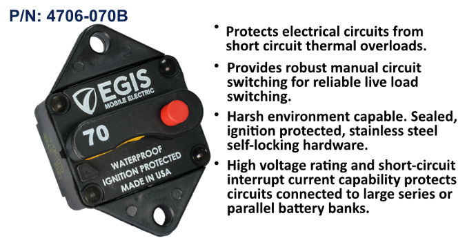 Circuit Breaker, Panel Mount, 70 Amp, Bulk Pack