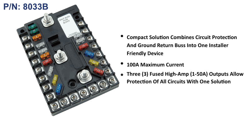 Fuse Block, Split Buss, 13 Circuit + Ground, 200 A, 12/24V PDM - 14