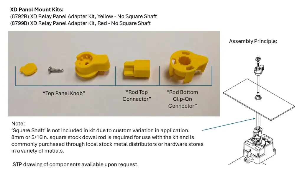 XD Relay Panel Adapter Kit, Yellow - No Square Shaft
