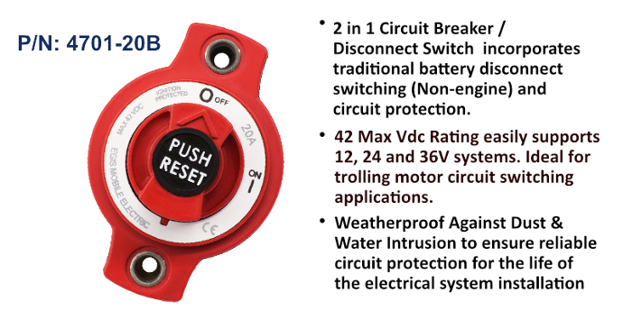 Mini Breaker Disconnect Switch, 20 A, Panel Mount, Bulk Pack