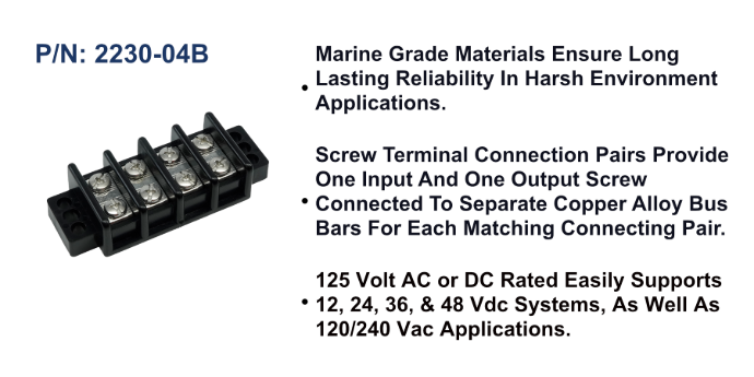Terminal Block - 30A, 4 Circuit, Bulk Pack