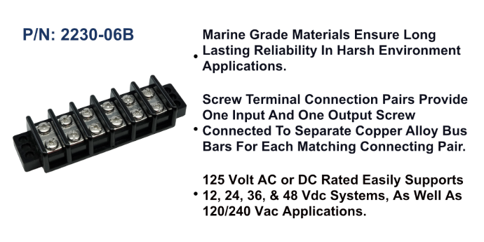 Terminal Block - 30A, 6 Circuit, Bulk Pack
