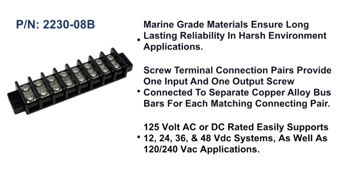 Terminal Block - 30A, 8 Circuit, Bulk Pack