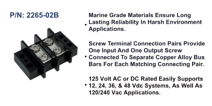 Terminal Block - 65A, 2 Circuit, Bulk Pack