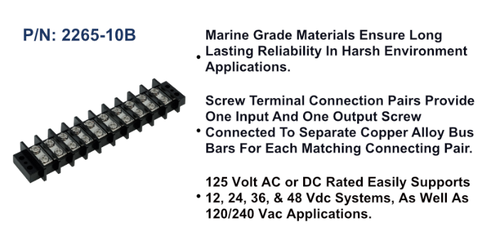 Terminal Block - 65A, 10 Circuit, Bulk Pack