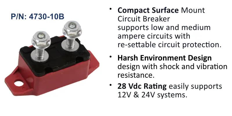 Circuit Breaker, Short Stop Marine, 10 Amp, Red, Bulk Pack