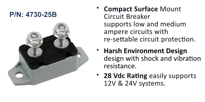 Circuit Breaker, Short Stop Marine, 25 Amp, Grey, Bulk Pack