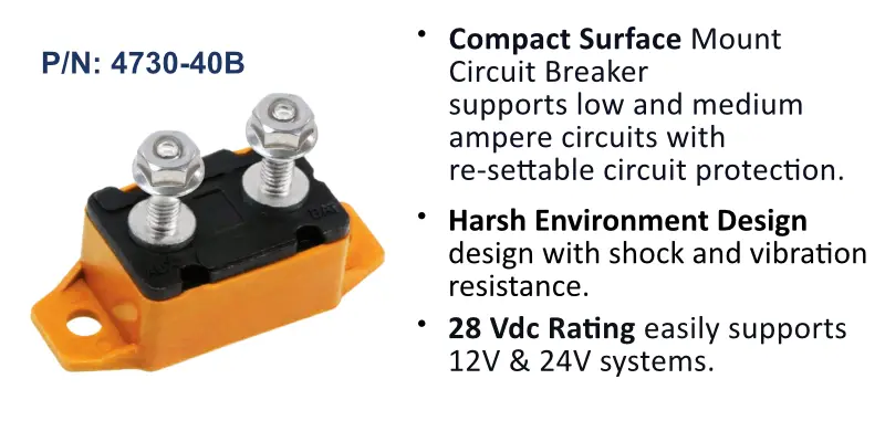 Circuit Breaker, Short Stop Marine, 40 Amp, Orange, Bulk Pack