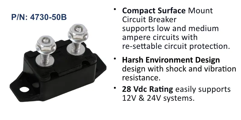 Circuit Breaker, Short Stop Marine, 50 Amp, Black, Bulk Pack
