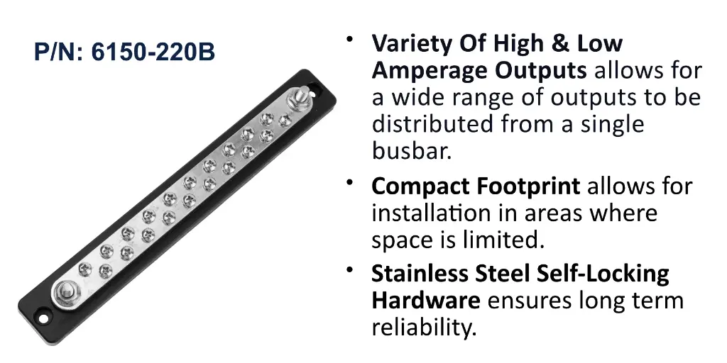 150A Dual Stud Common BusBar - 20 Screw, Bulk Pack