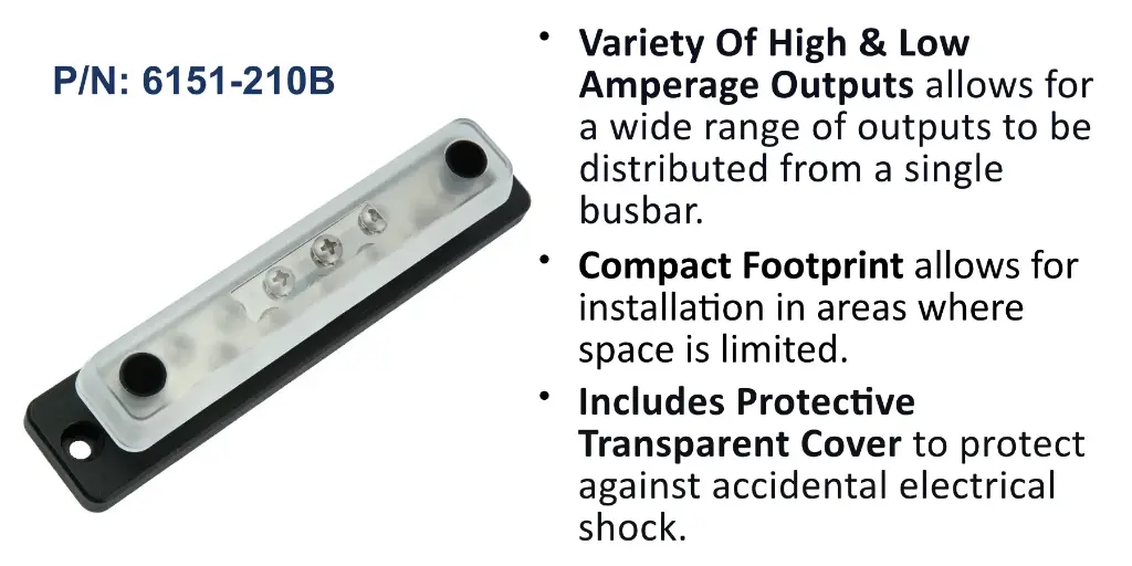 150A Dual Stud Common BusBar - 10 Screw -With Cover, Bulk Pack