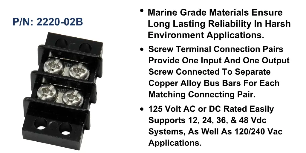 Terminal Block 20A - 2 Circuit, Bulk Pack