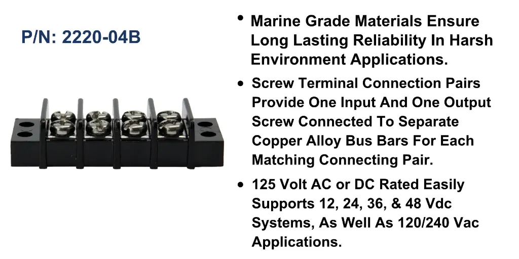 Terminal Block 20A - 4 Circuit, Bulk Pack