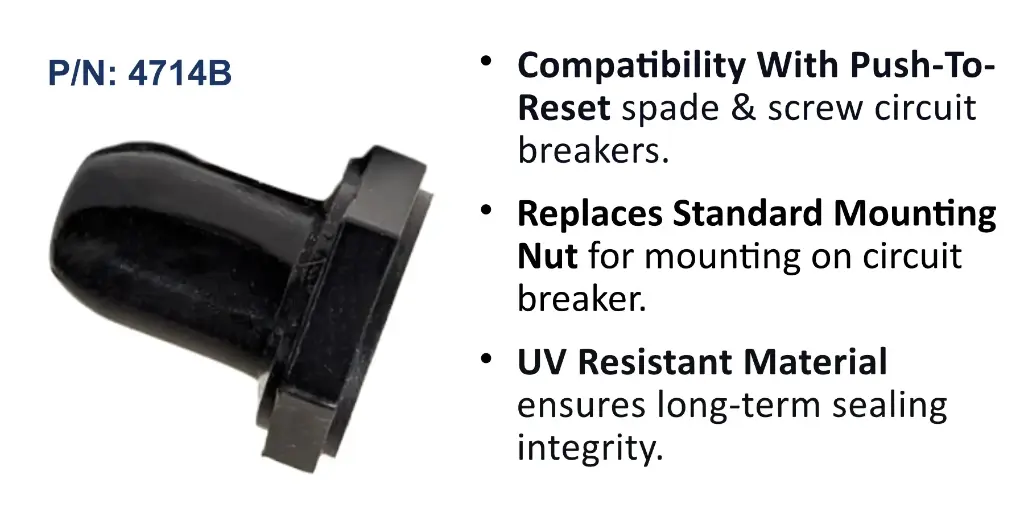Black Button Boot, Low Amp Panel Mount Push to Reset Breakers, Bulk