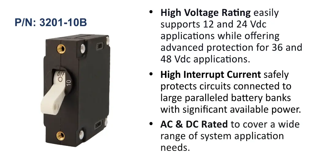 A Series White Toggle Pnl Mnt CB, Single Pole AC/DC, 10A, Bulk