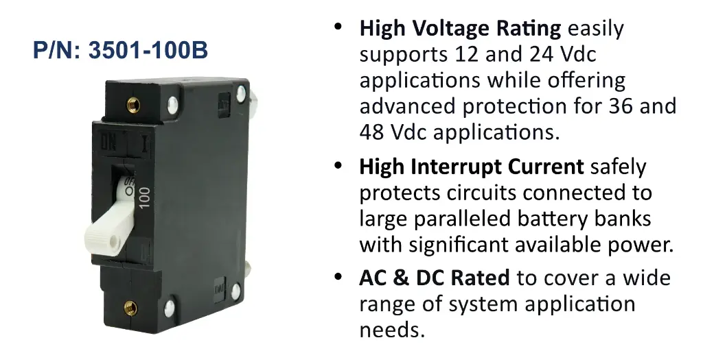 C Series White Toggle Panel Mount Circuit Breaker, Single Pole AC/DC, 100 Amp, Bulk Pack