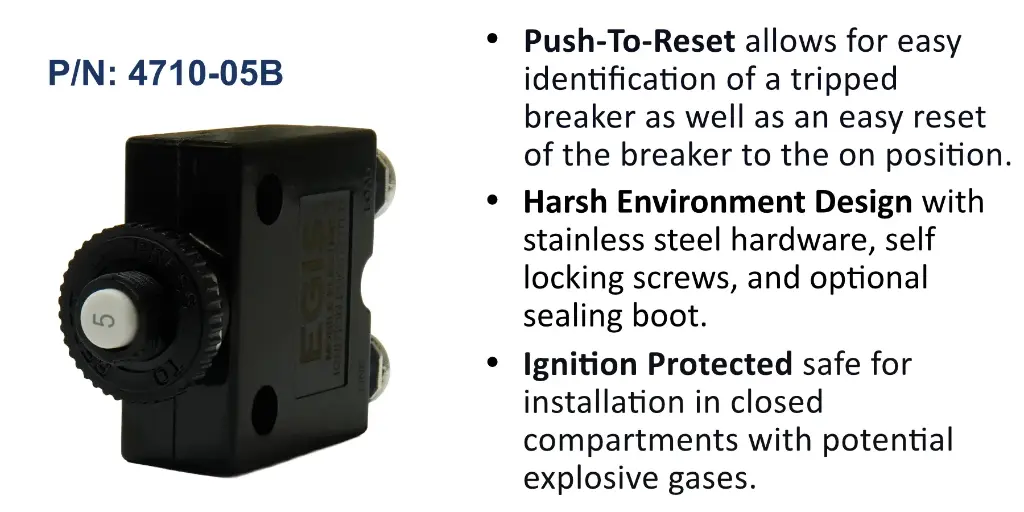 Push Button Panel Mount CB, Screw Terminals, 5 Amp, Bulk