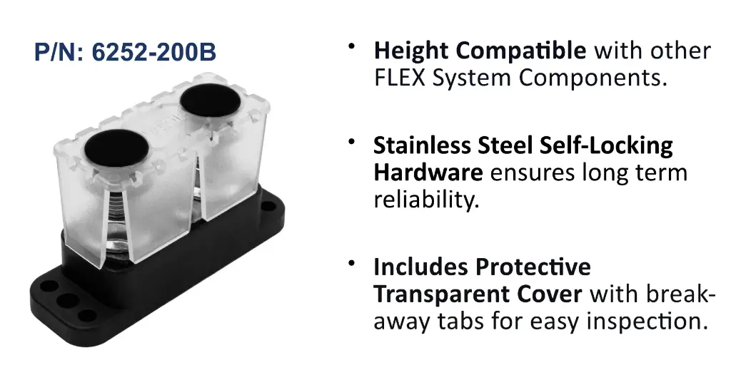 PowerBar Dual M10 (3/8) Studs - 250A w-Cover, Bulk Pack