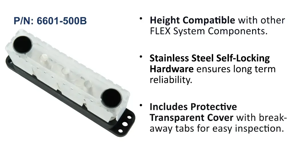 PowerBar Five M10 (3/8) Studs - 600A w-Cover, Bulk Pack