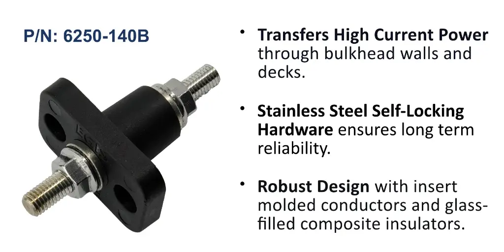 Feed Through Terminal 250A, Black, M10 (3/8"), Bulk Pack