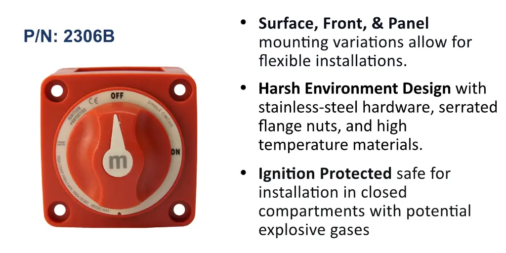m-Series 300A Battery Switch Off/On, Knob Actuator, Bulk Pack