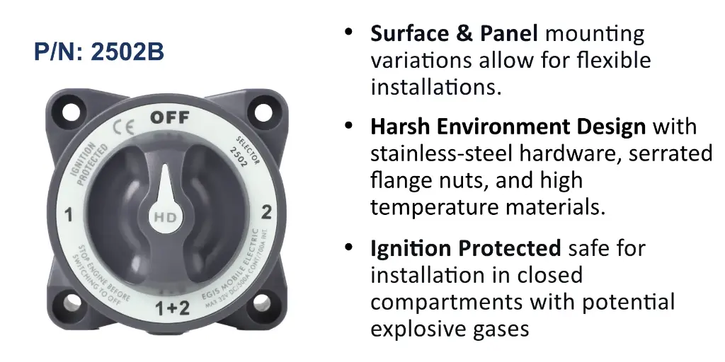 Heavy Duty-Series 500A  Battery Selector Switch Off/1/Both/2 , Bulk Pack