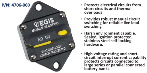 [4706-060B] Circuit Breaker, 85 Series, Panel Mount, 60 Amp, Bulk Pack