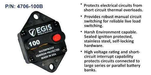 [4706-100B] Circuit Breaker, 85 Series, Panel Mount, 100 Amp, Bulk Pack