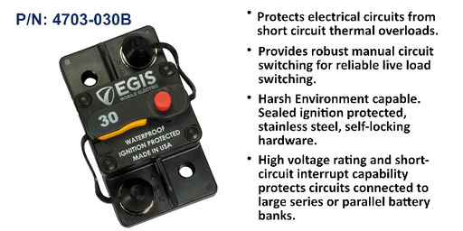 [4703-030B] Circuit Breaker, 85 Series, Surface Mount, 30 Amp, Bulk Pack