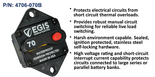 [4706-070B] Circuit Breaker, Panel Mount, 70 Amp, Bulk Pack